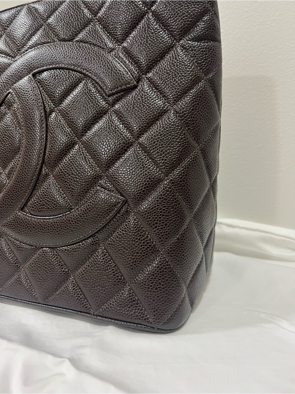 Chanel Quilted Caviar Leather Tote in Dark Brown - Picture 3 of 14